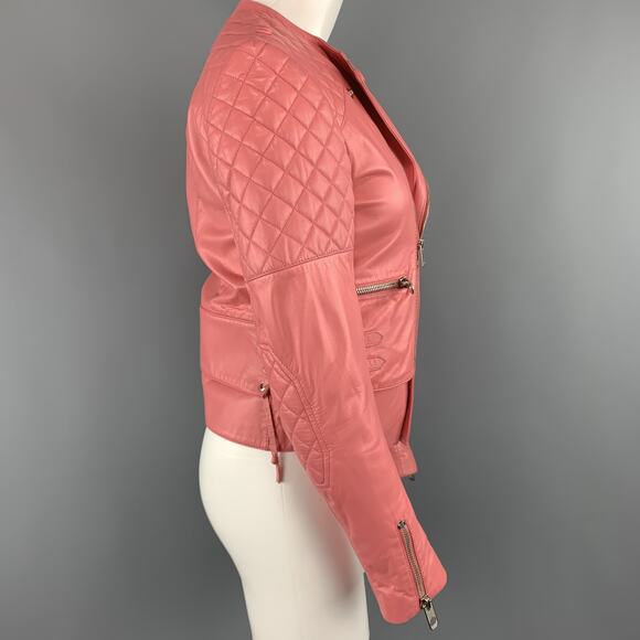 BALENCIAGA Size 6 Pink Quilted Leather Moto Biker Jacket - Picture 5 of 9